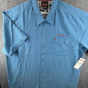 NWT Quiksilver 2XL Rayon Blend Blue Button Up Shirt Men Embroidered Hawaii
